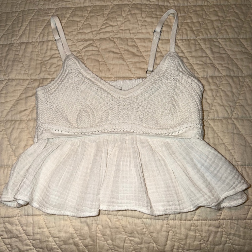 Hollister Cream Knit Babydoll Crop Top